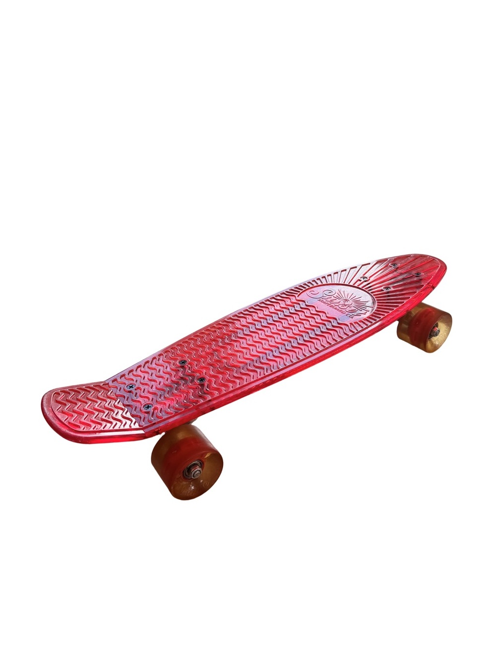 Sunset Skeatboard 22" Original Crystal Clear Red Deck Light Up Wheels Skateboard